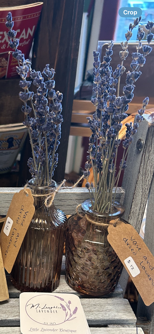 Amber vase with dried lavender